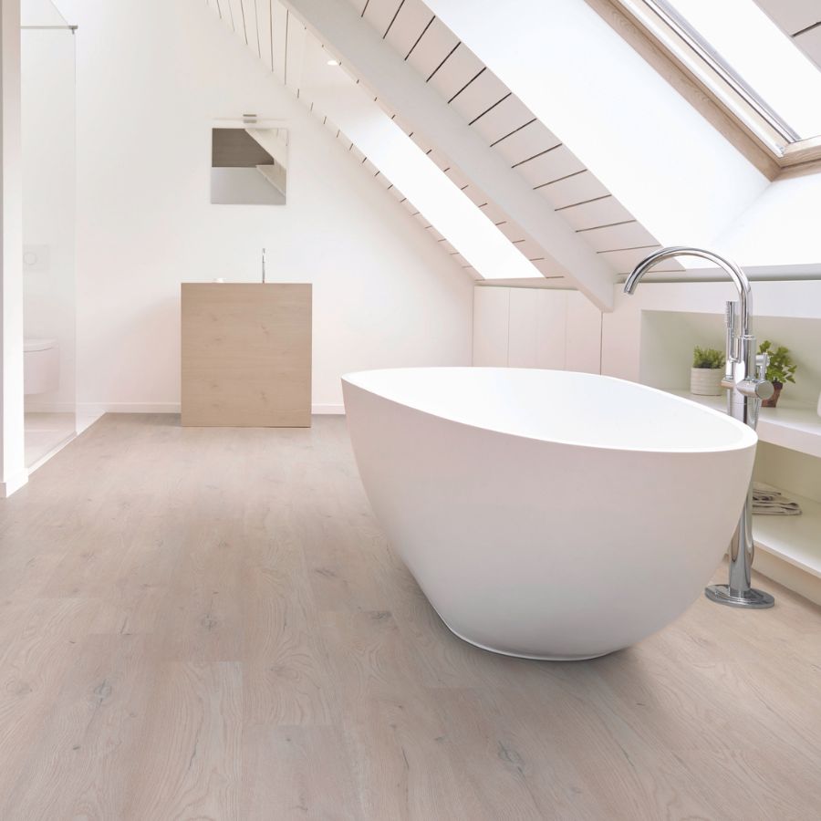 LVP flooring in a bright bathroom in Ohio